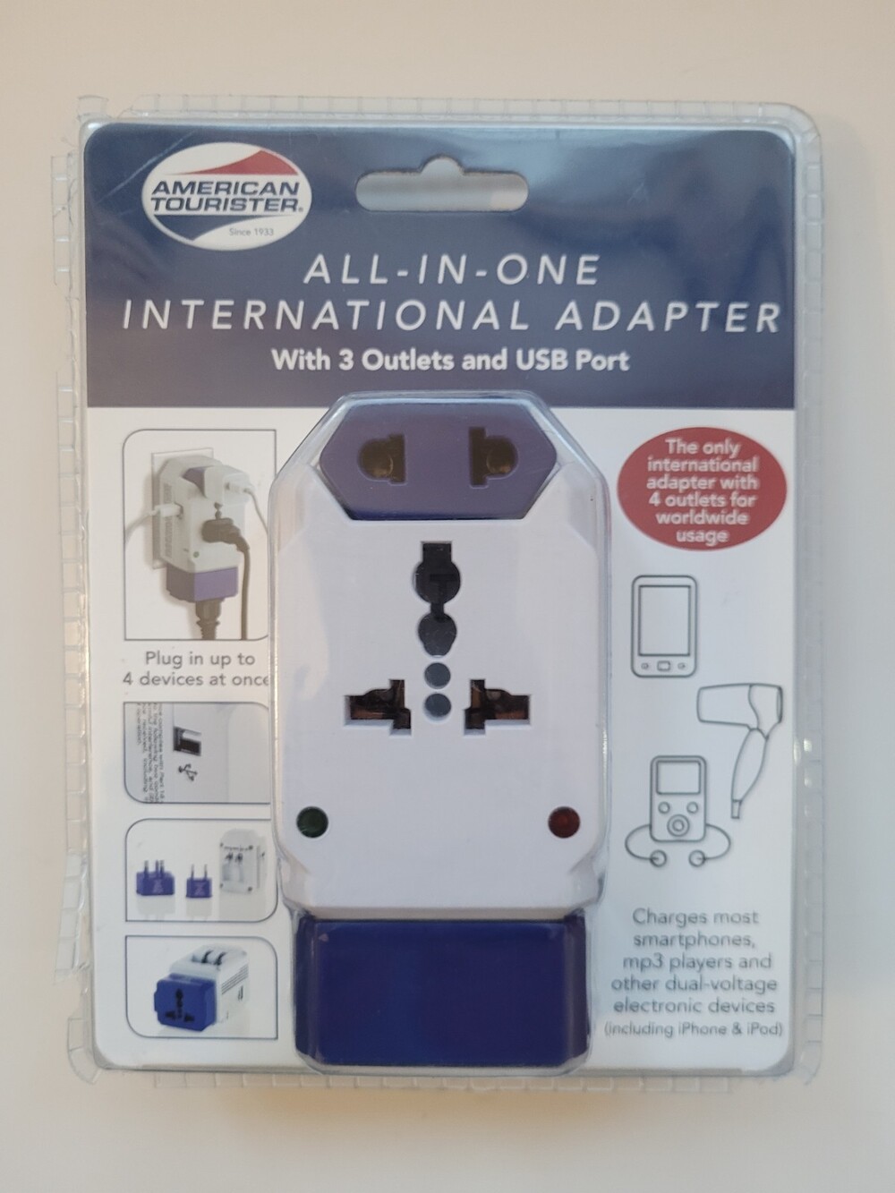 Infinitive All-In-One Travel Adapter With 3 Outlets & USB Port